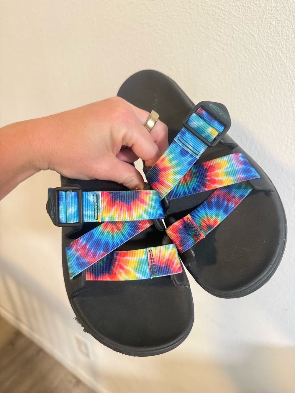 Chaco Women’s Tie-Dye Strap Sandals in Rainbow and Black